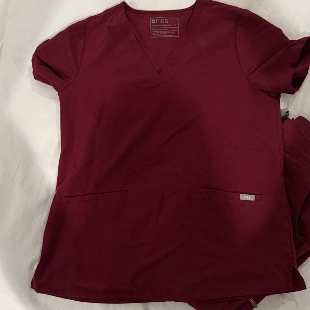 Figs Maroon V-Neck Scrub set